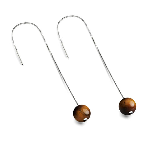 Tigers Eye | .925 Sterling Silver | Chain Drop Threader Gemstone Earrings